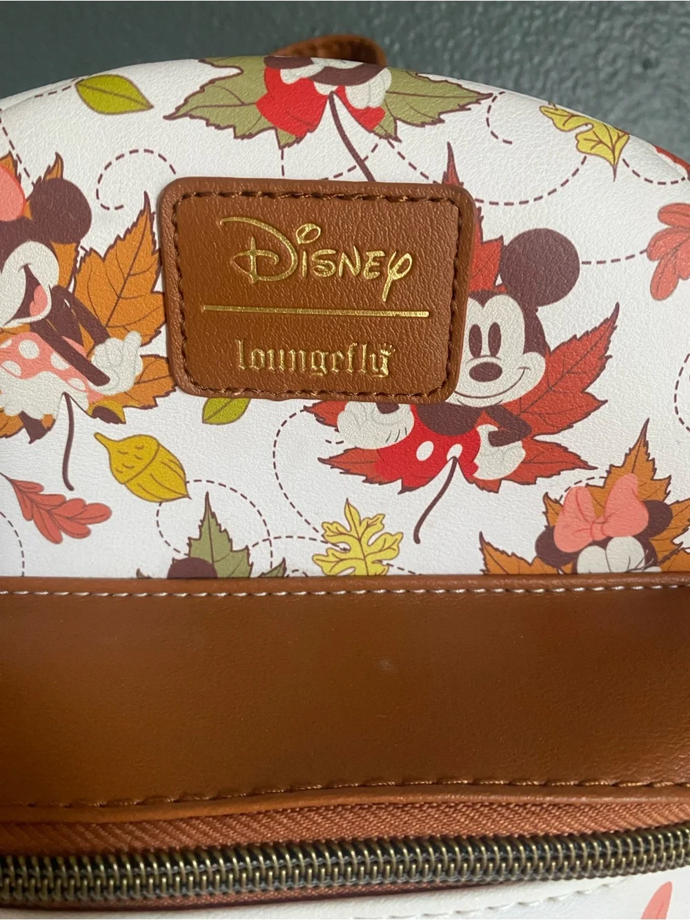 Disney Loungefly Minnie & Mickey Fall Leaf Mini Backpack - White & Brown